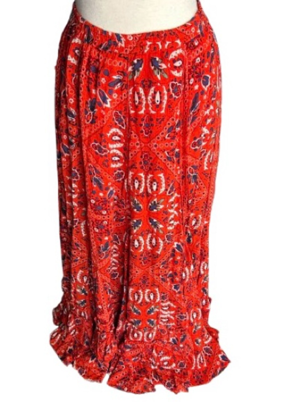 Hand Painted FP ONE Floral Boho Skirt Bohemian Free People Maxi Extra Small